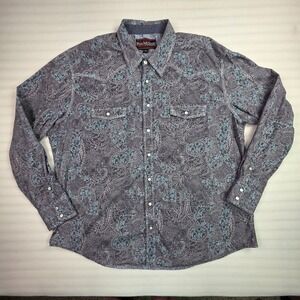 Rock and Roll Cowboy Mens XXL Paisley Western Snap Long Sleeve Shirt Grey Blue